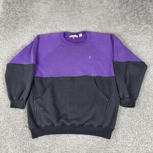 Ivanhoe Sweatshirt Mens XL Purple Black Colorblock Fleece Pocket Pullover Logo
